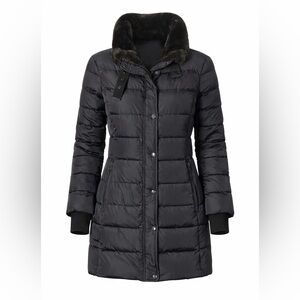 S13 New York Women’s Duck Down Puffer Jacket Detachable Hood Black XL